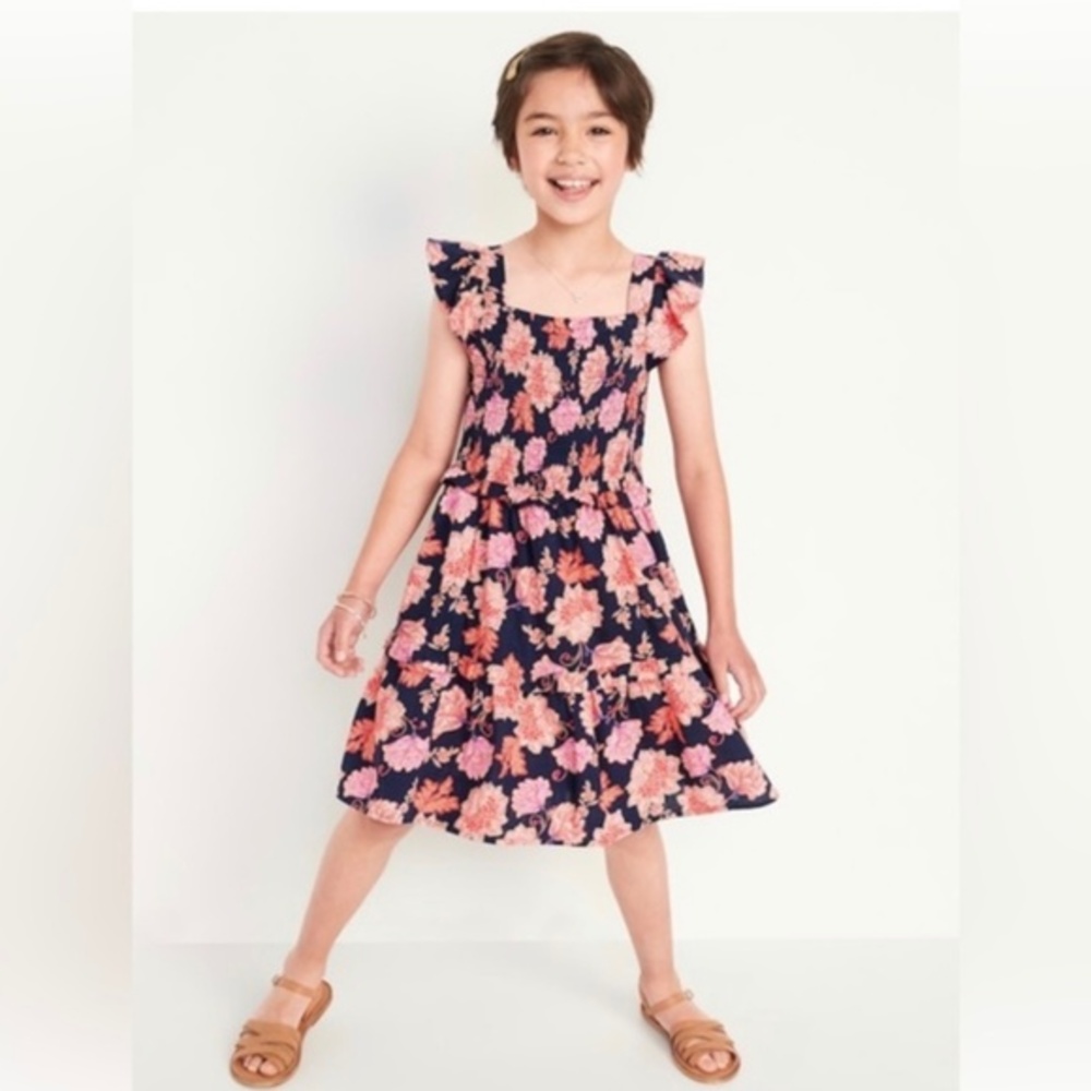 Old Navy Flutter Sleeve Smocked Fit & Flare Kids Dress, Size XL (14-16)